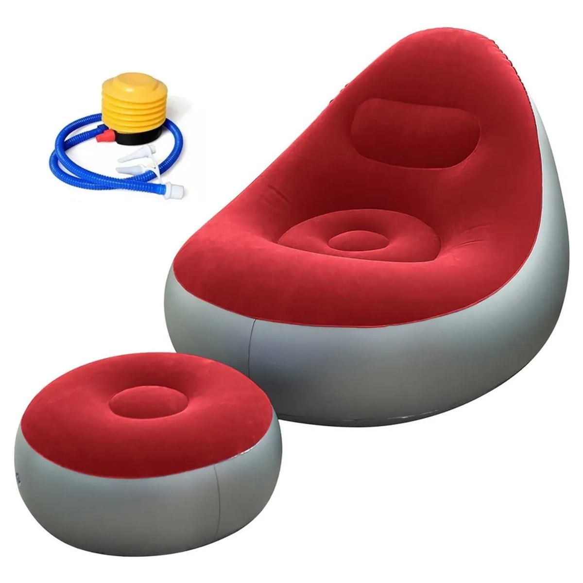 GENERICO - Sofá Tumbona Silla Inflable Reposa Pies Puff X L + Inflador Color Rojo - 212093