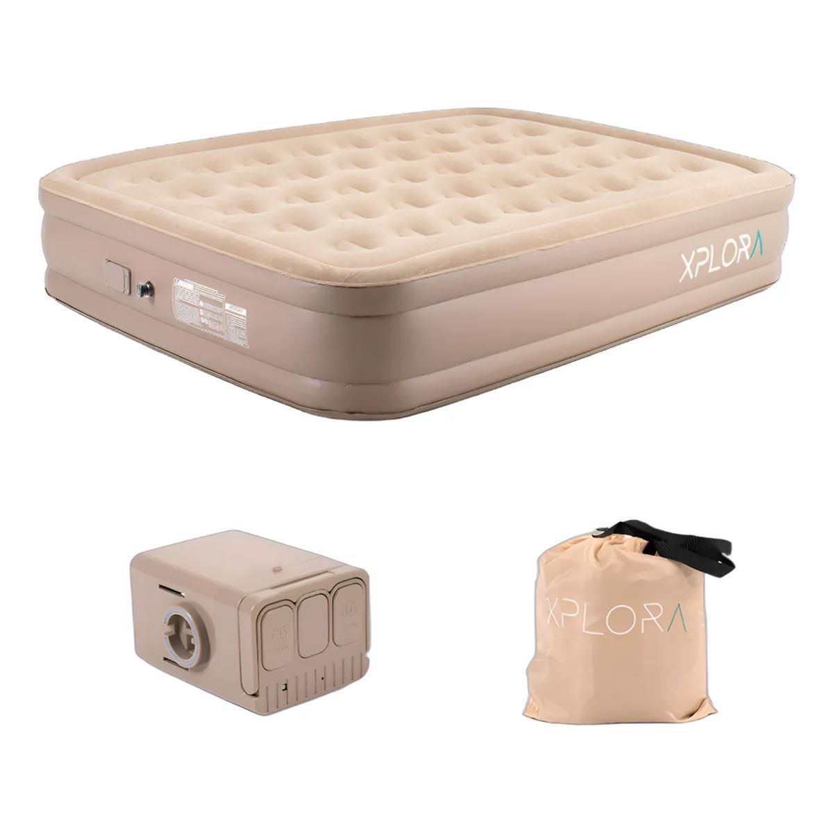 GENERICO - Colchón Inflable Xplora Eléctrico Bomba Recargable 2 Plazas Beige