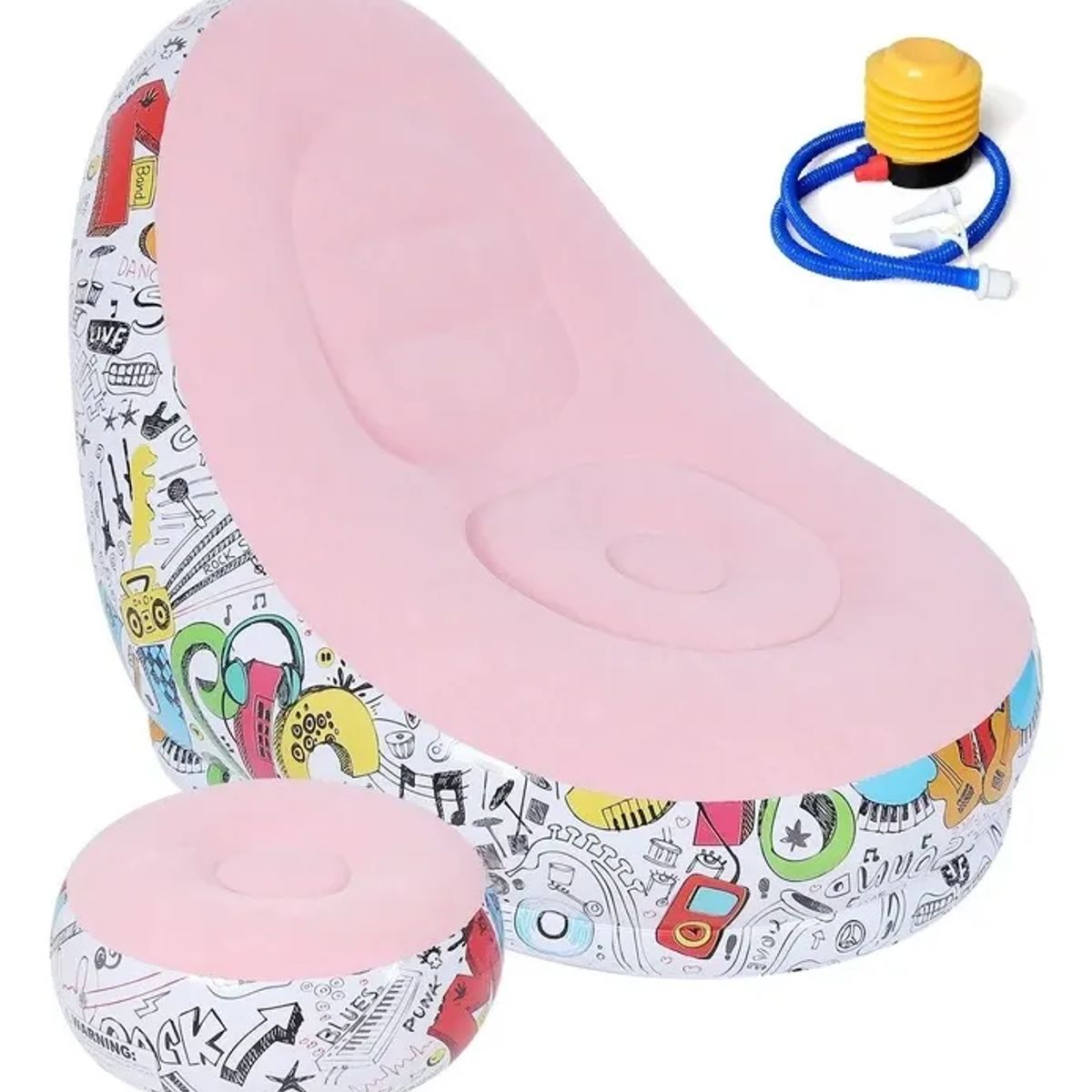 GENERICO - Sofá Tumbona Silla Inflable Reposa Pies Puff X L + Inflador Color Rosa - 212089.