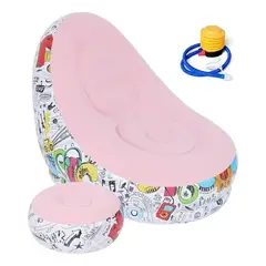 GENERICO - Sofá Tumbona Silla Inflable Reposa Pies Puff X L + Inflador Color Rosa - 212089.