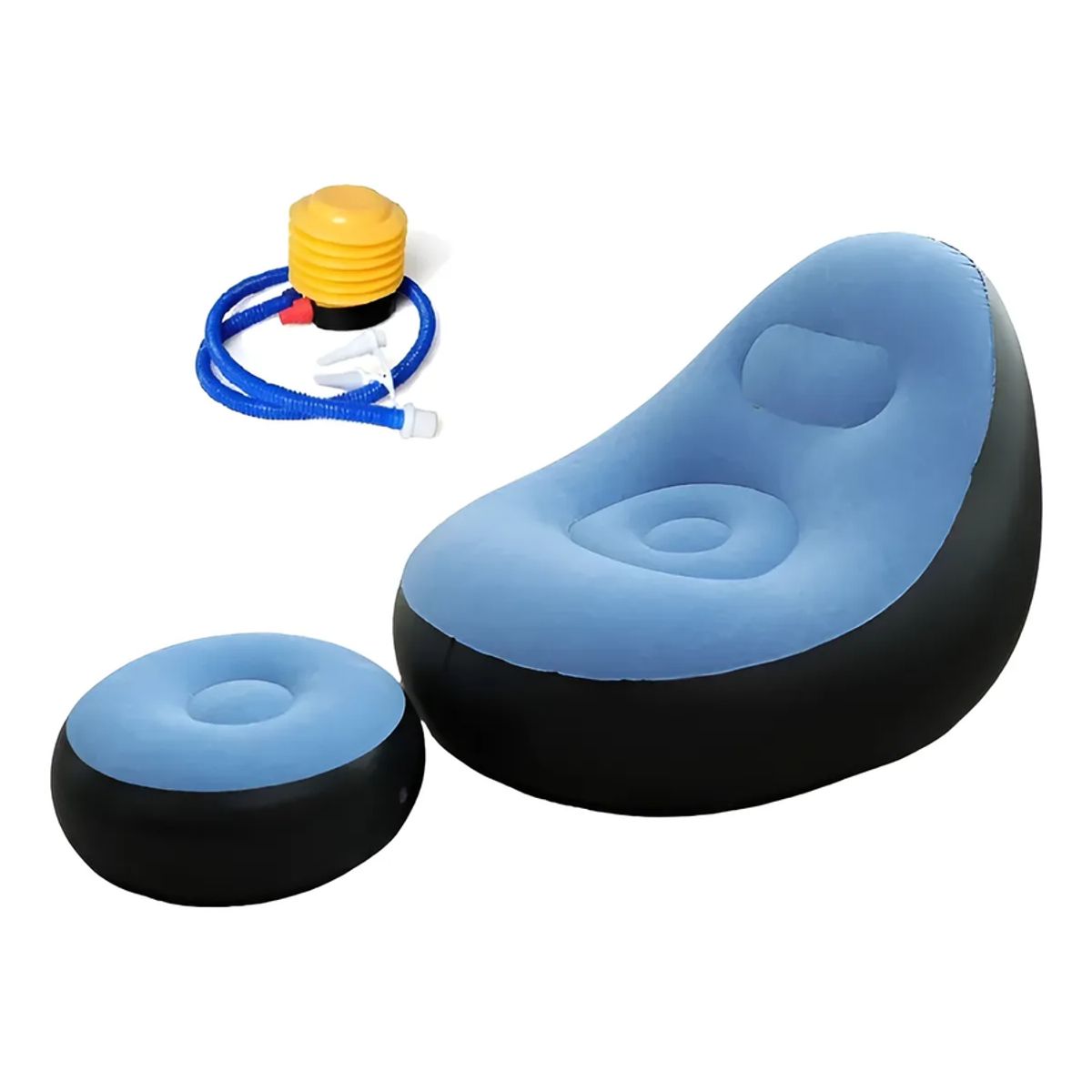 GENERICO - Sofá Tumbona Silla Inflable Reposa Pies Puff X L + Inflador Color Celeste - 212096
