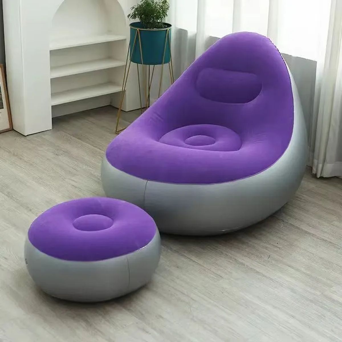 GENERICO - Sofá Tumbona Silla Inflable Reposa Pies Puff X L + Inflador Color Morado - 212097
