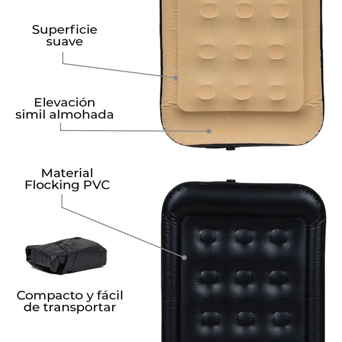 GENERICO - Colchón Inflable Eléctrico Kano Autoinflable Individual Color Beige 1 Plaza Cama para Camping Doble Altura.