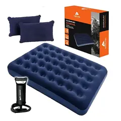 GENERICO - Colchon Inflable 2 Plazas Almohadas Y Bombin Camping Visitas Azul