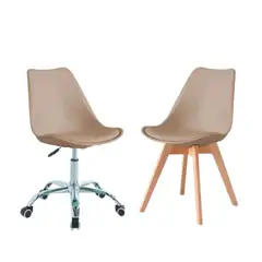 HABITA2 CHILE - Pack Tulip Work de Escritorio con Cojin de Ecocuero- Beige