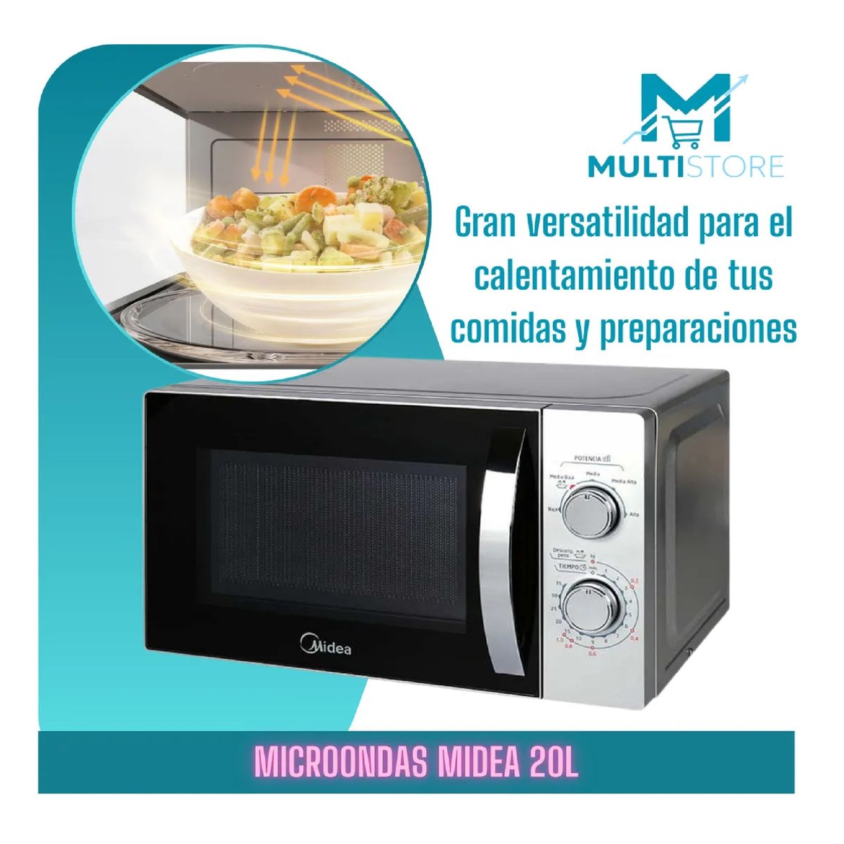 MIDEA - Microondas Midea 20 Litros Gris 1050w Compacto Y Potente
