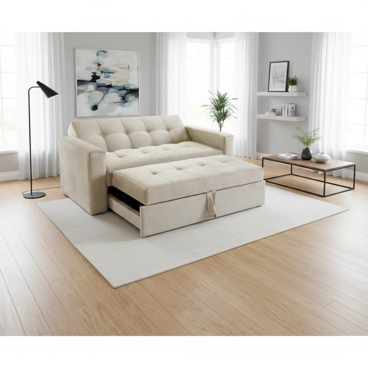 MUEBLES NEW - SOFA CAMA NOVUS TRES POSICIONES BEIGE FELPA