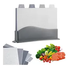 GENERICO - Set De 4tablas Para Picar Para Cocina Con Soporte De Drenaje Geométrica Gris