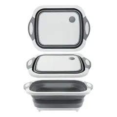 GENERICO - Tabla Cortar Picar De Plástico Colador Canasto Plegable Color Blanco 3 En 1