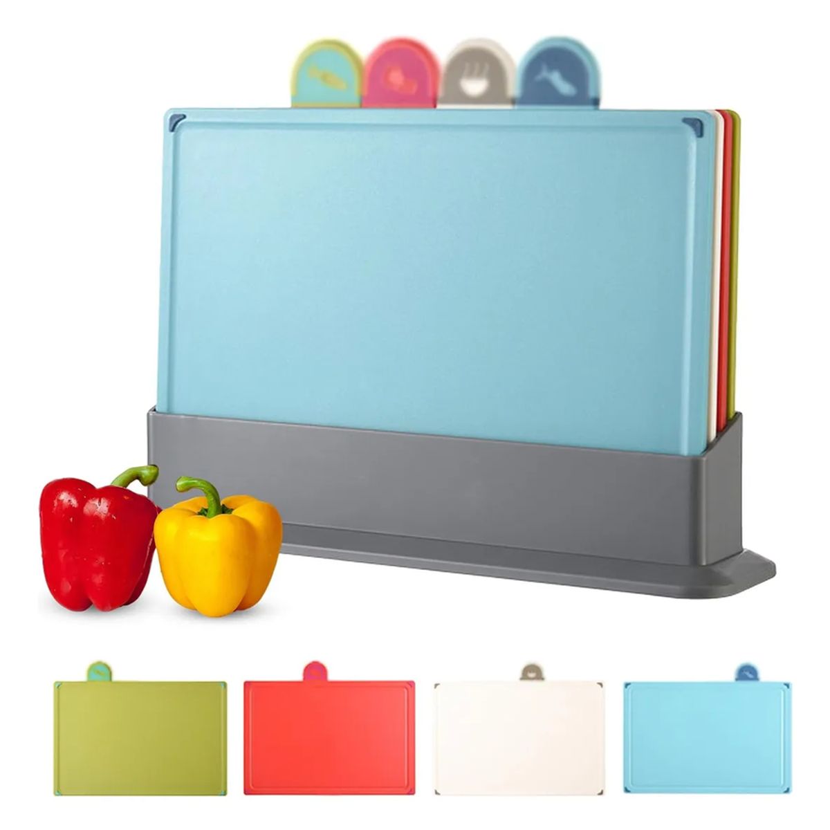 GENERICO - Tablas Para Picar Con Base Y Colores Indicadores 4 Piezas Fl-02-2 Celeste