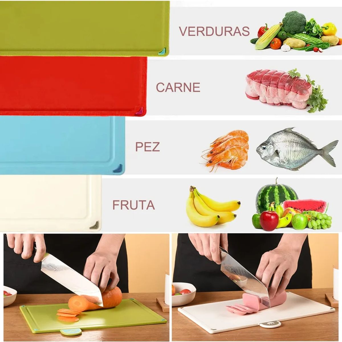 GENERICO - Tablas Para Picar Con Base Y Colores Indicadores 4 Piezas Fl-02-2 Celeste