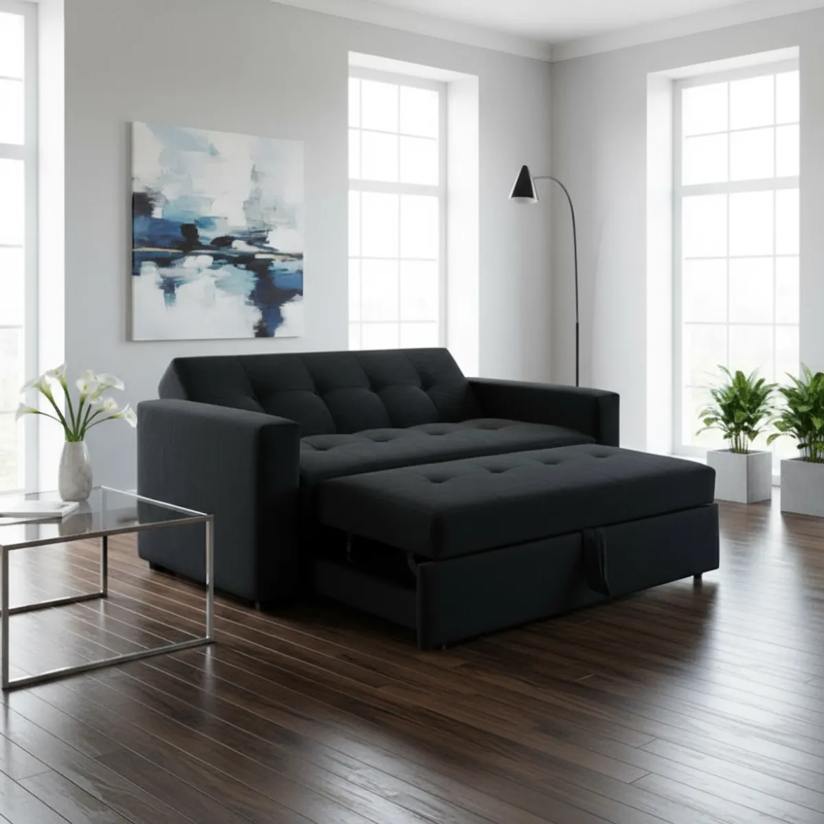 MUEBLES NEW - SOFA CAMA NOVUS TRES POSICIONES NEGRO FELPA