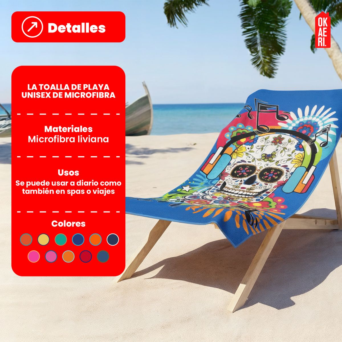 GENERICO - Toalla Baño Y Playa Secado Rápido 150x75cm Diseños Variados - Azul