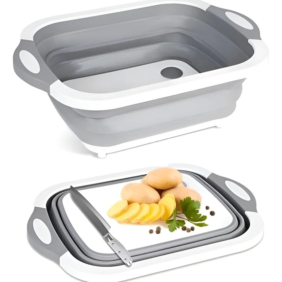 GENERICO - Tabla Para Picar 3 En 1 Escurridor Plegable Contenedor Color Gris Liso