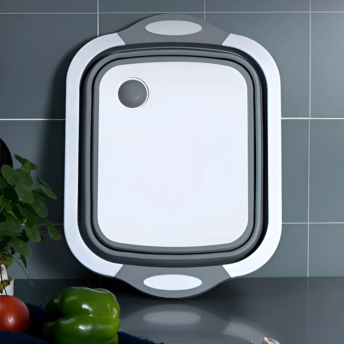 GENERICO - Tabla Para Picar 3 En 1 Escurridor Plegable Contenedor Color Gris Liso