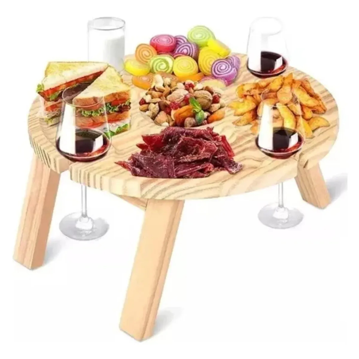GENERICO - Mesa Tabla De Madera Picnic Plegable Comida Picoteo Viajes Lisa Marrón Claro