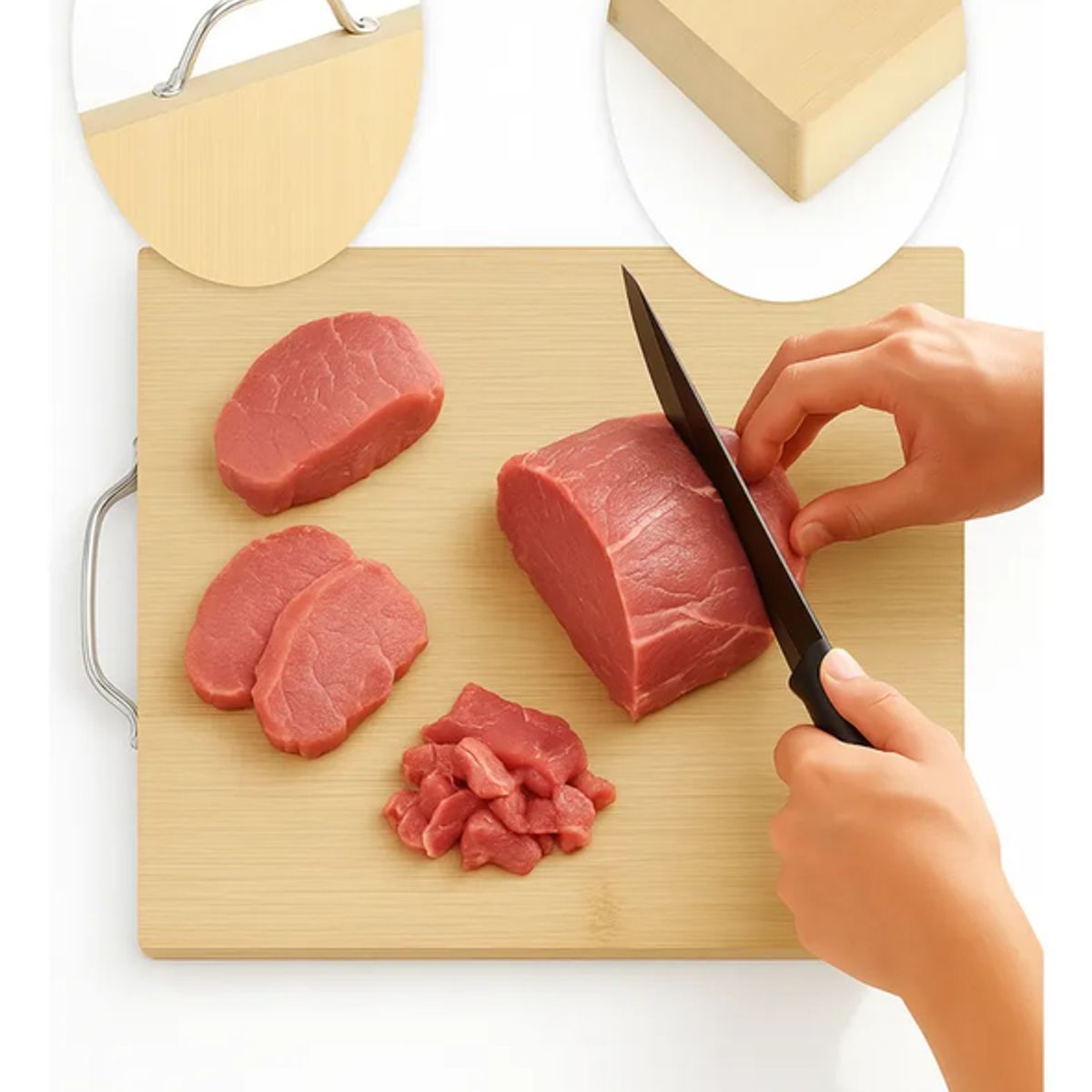 GENERICO - Tablas De Cocina De Bambu Para Cortar O Servir Mango 34x24cm