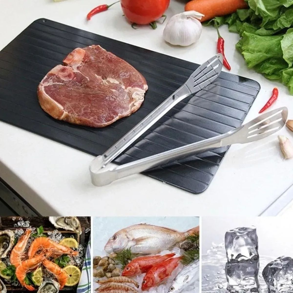 GENERICO - Tabla Plancha Descongeladora De Carne Pescado Todo Liso Negro