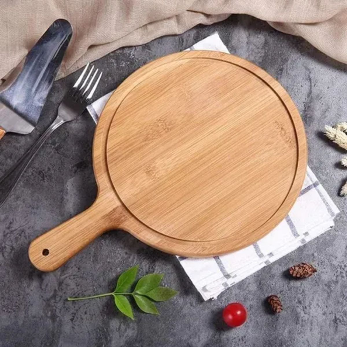 GENERICO - Plato De Madera Para Pizza Alimentos 30 Cm Tabla Picoteo