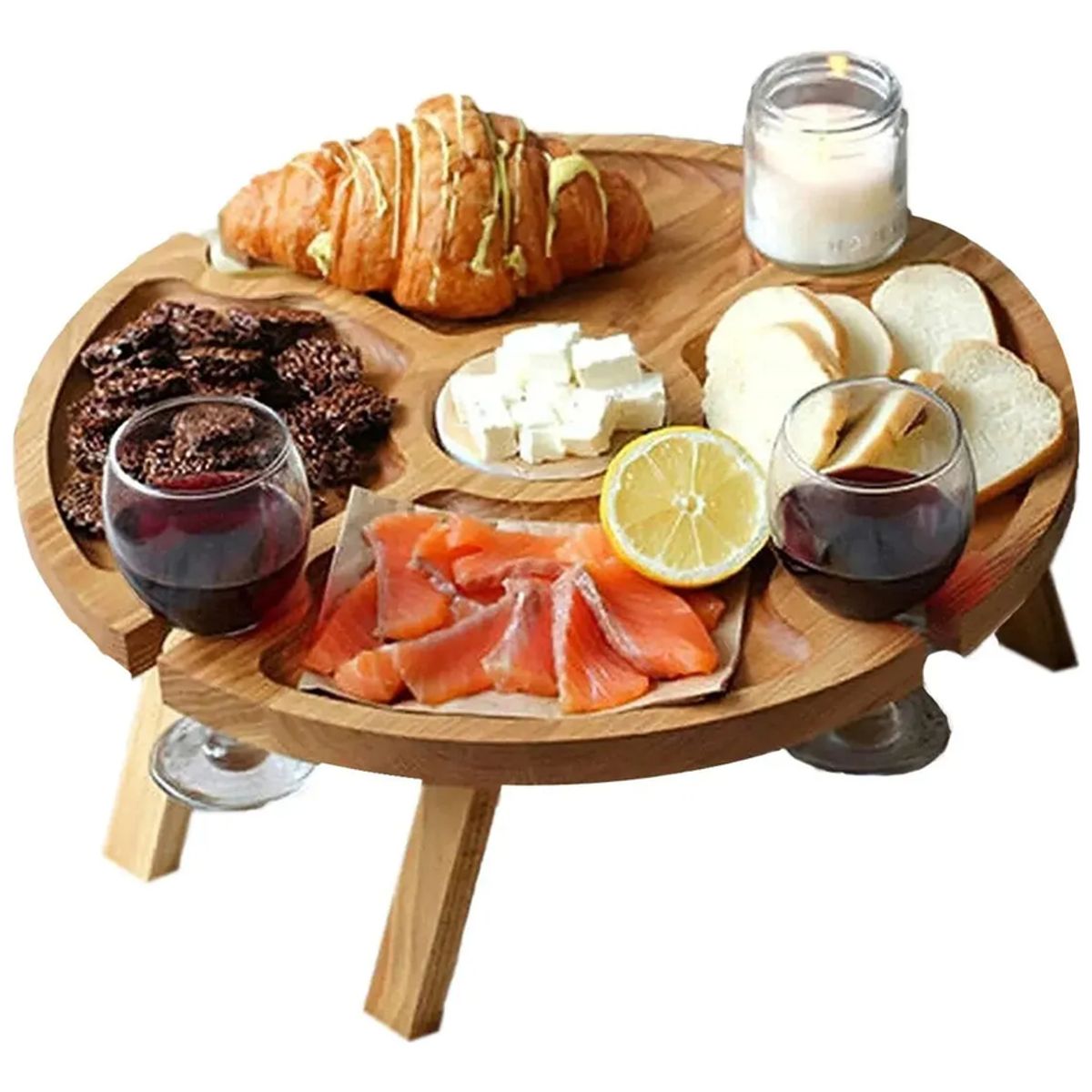 GENERICO - Mesa De Picnic Plegable Aire Libre Con Soporte Copas De Vino Geométrico Color Madera