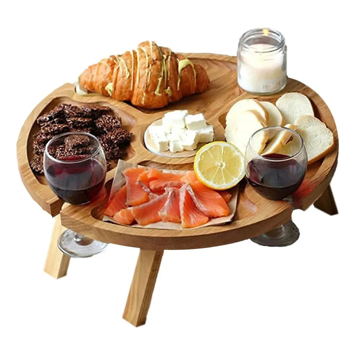 GENERICO - Mesa De Picnic Plegable Aire Libre Con Soporte Copas De Vino Geométrico Color Madera