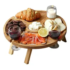 GENERICO - Mesa De Picnic Plegable Aire Libre Con Soporte Copas De Vino Geométrico Color Madera