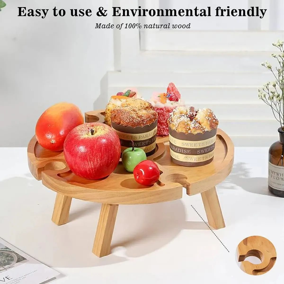 GENERICO - Mesa De Picnic Plegable Aire Libre Con Soporte Copas De Vino Geométrico Color Madera