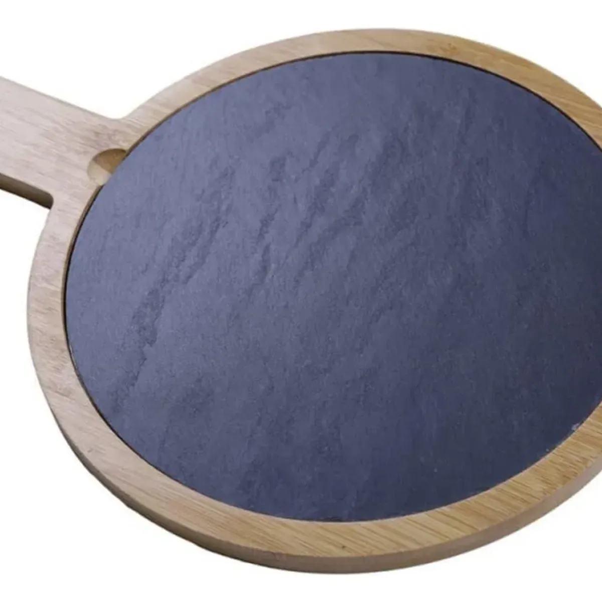 GENERICO - Tabla Redonda Madera Con Mango 36x28cm Pizarra Lugano Lisa Marrónnegro