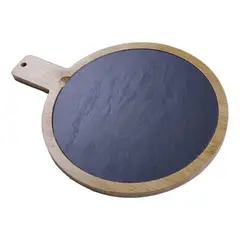 GENERICO - Tabla Redonda Madera Con Mango 36x28cm Pizarra Lugano Lisa Marrónnegro