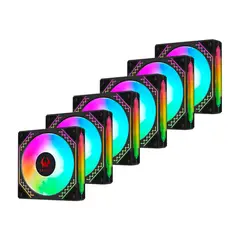 KRONOS - Kit 6 ventiladores de Gabinete Ventus Black, ARGB, 120mm, con controlador
