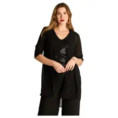 LORENZO DI PONTTI - Tapado Negro Bicolor con Botones 3/4