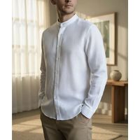 Camisa Lino Cuello Mao Hombre Manga Larga