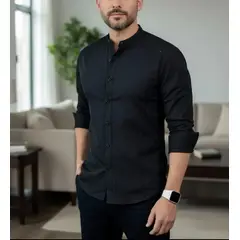 BLUE MOUNTAIN - Camisa Lino Cuello Mao Hombre Manga Larga