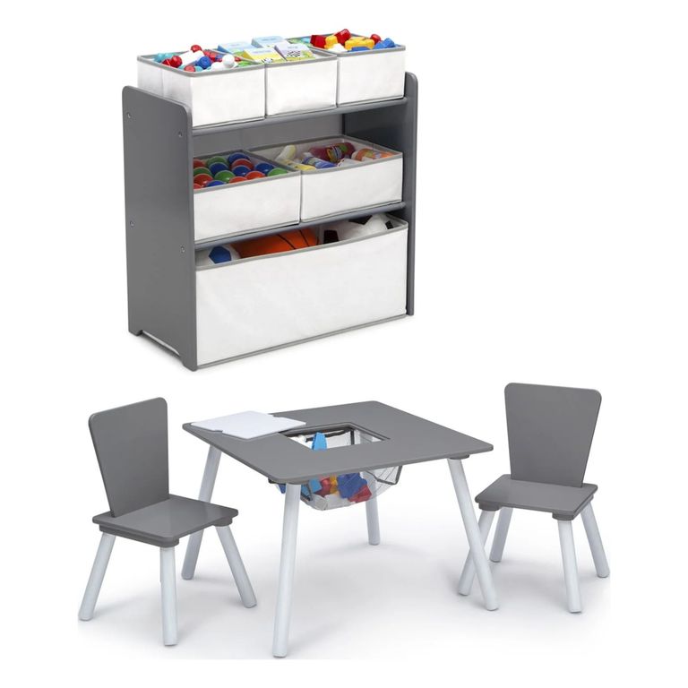 Set juego de mesa y organizador infantil 6 contenedores Gris/Blanco con almacenaje Gris claro