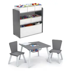 DELTA CHILDREN - Set juego de mesa y organizador infantil 6 contenedores Gris/Blanco con almacenaje