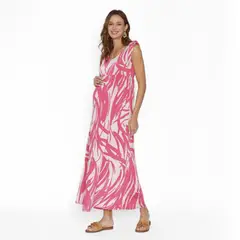 NALA - Vestido Lactancia Pía Ondas Beige Fucsia Maternity