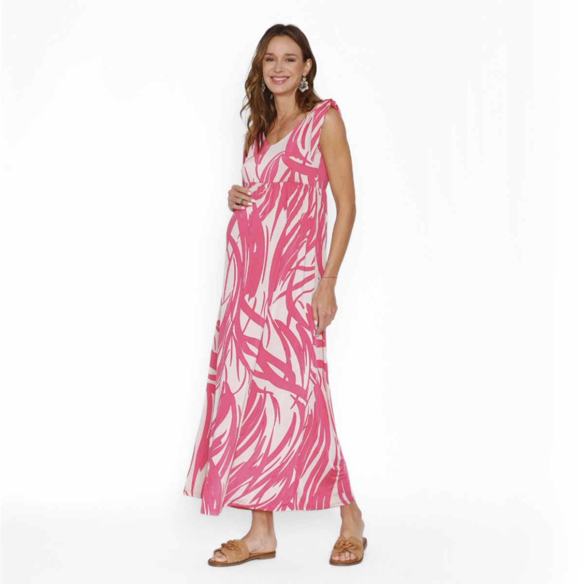 NALA - Vestido Lactancia Pía Ondas Beige Fucsia Nala Maternity