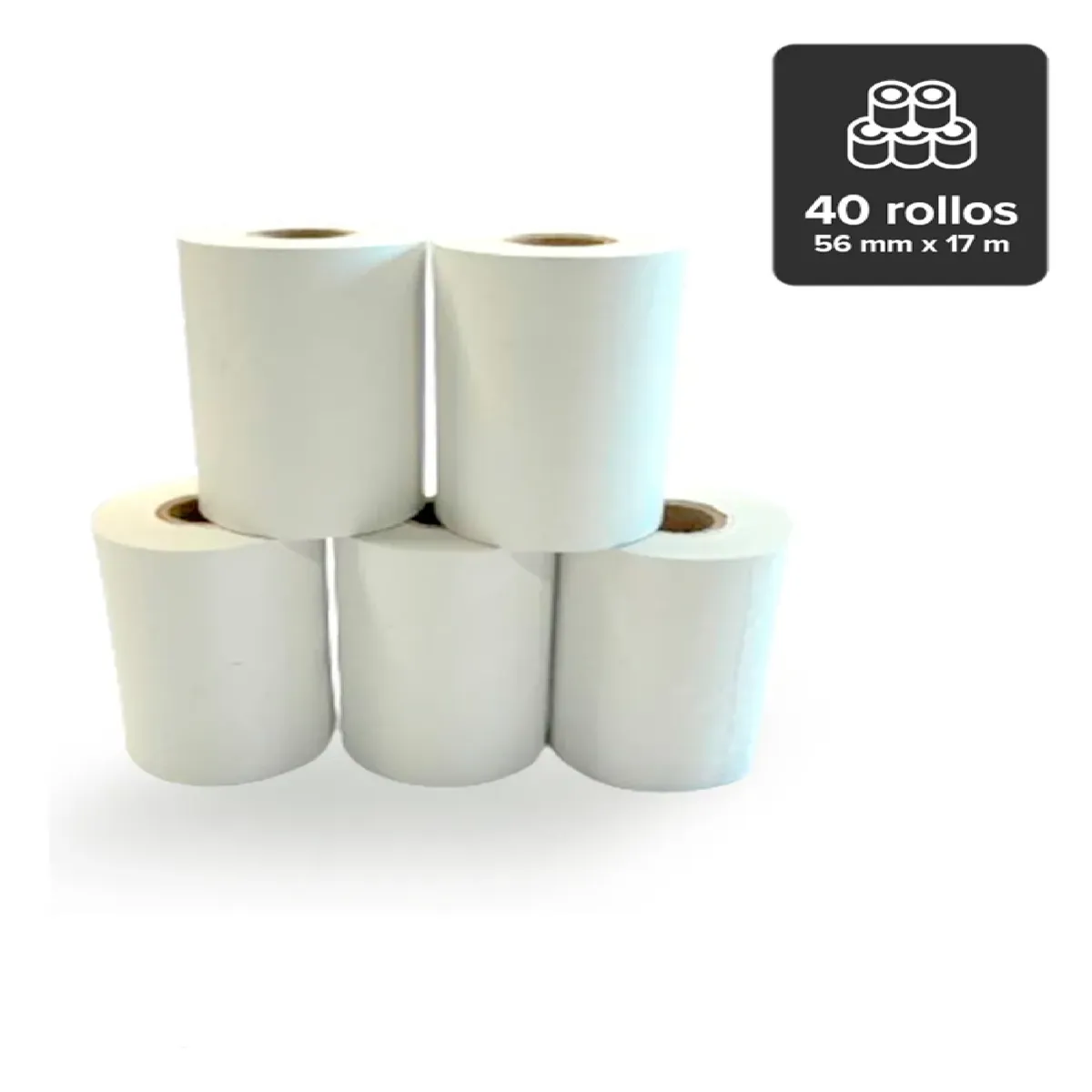 GENERICO - 40 Rollos De Papel Térmico 56mm X 17 Metros Blanco