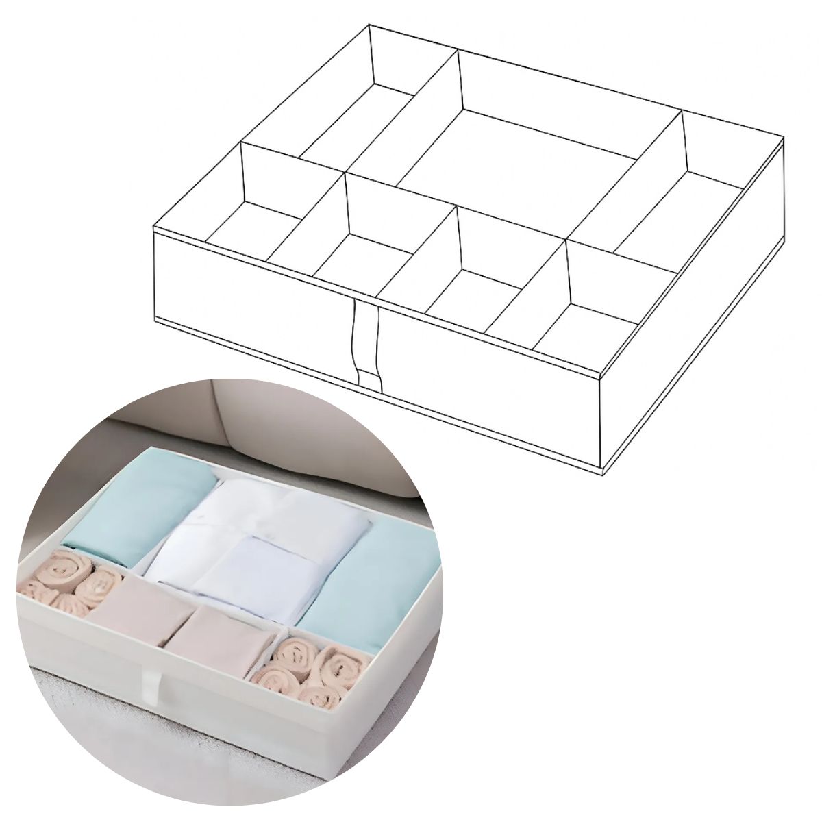 GENERICO - Caja Blanco Organizadora De Ropa Multiuso 7 Divisiones 44x34x11cm