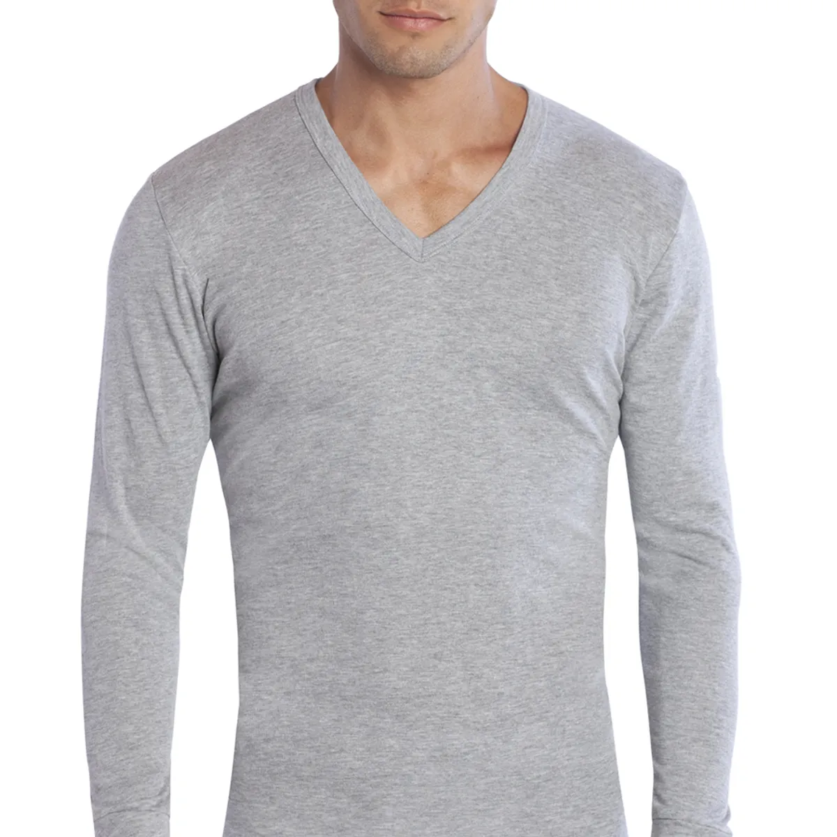 TAIS - Camiseta Cuello V Manga Larga Gris Tais