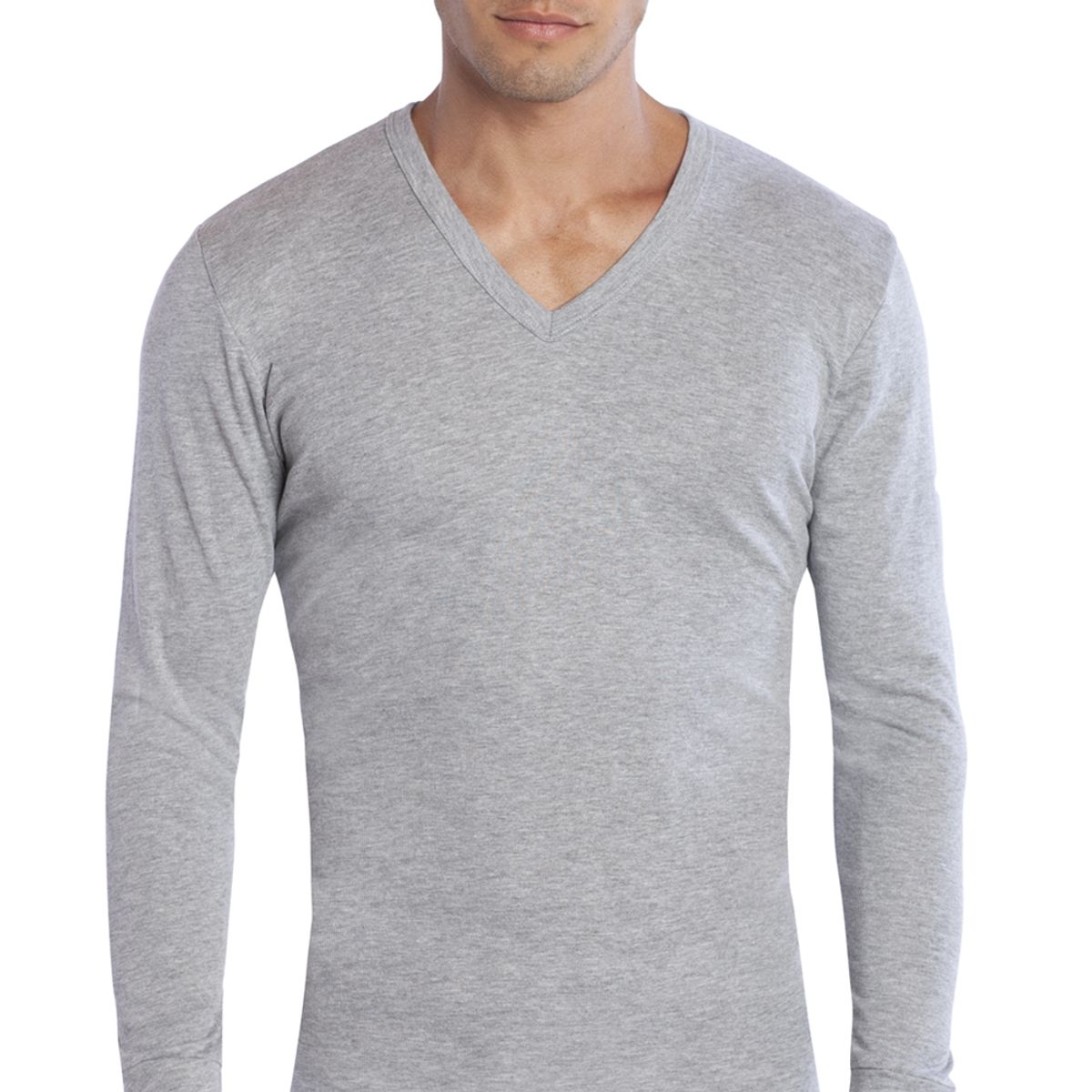 TAIS - Camiseta Cuello V Manga Larga Gris Tais