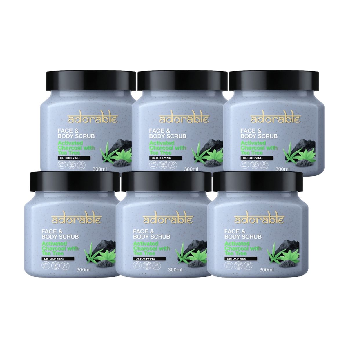 ADORABLE - Pack Adorable 6 Exfoliantes Carbón Activo&Árbol de Té 300ml