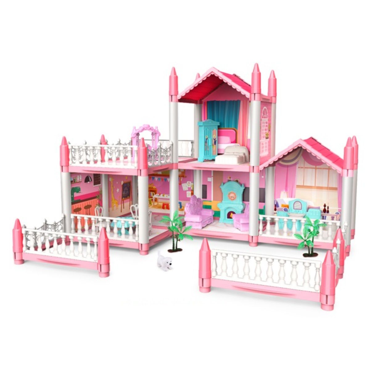 SPACEZAT - Casa de Muñecas Rosa con Muñecas y Accesorios