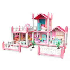 SPACEZAT - Casa de Muñecas Rosa con Muñecas y Accesorios