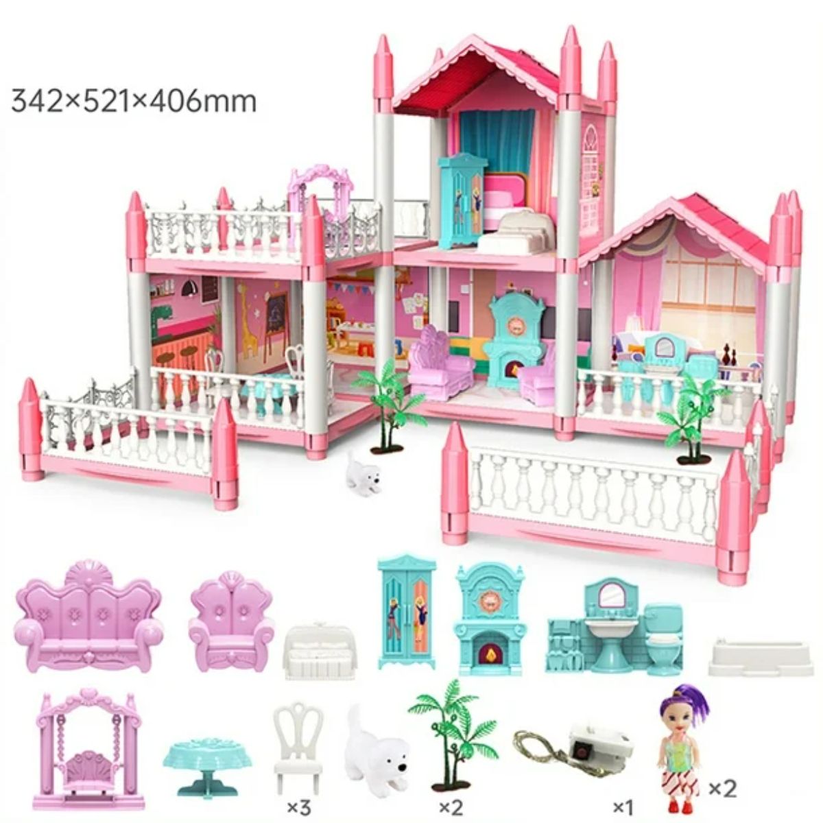 SPACEZAT - Casa de Muñecas Rosa con Muñecas y Accesorios