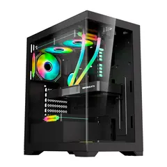 KRONOS - Gabinete Crystal Black RGB ATX, Vidrio Templado, USB 3.0