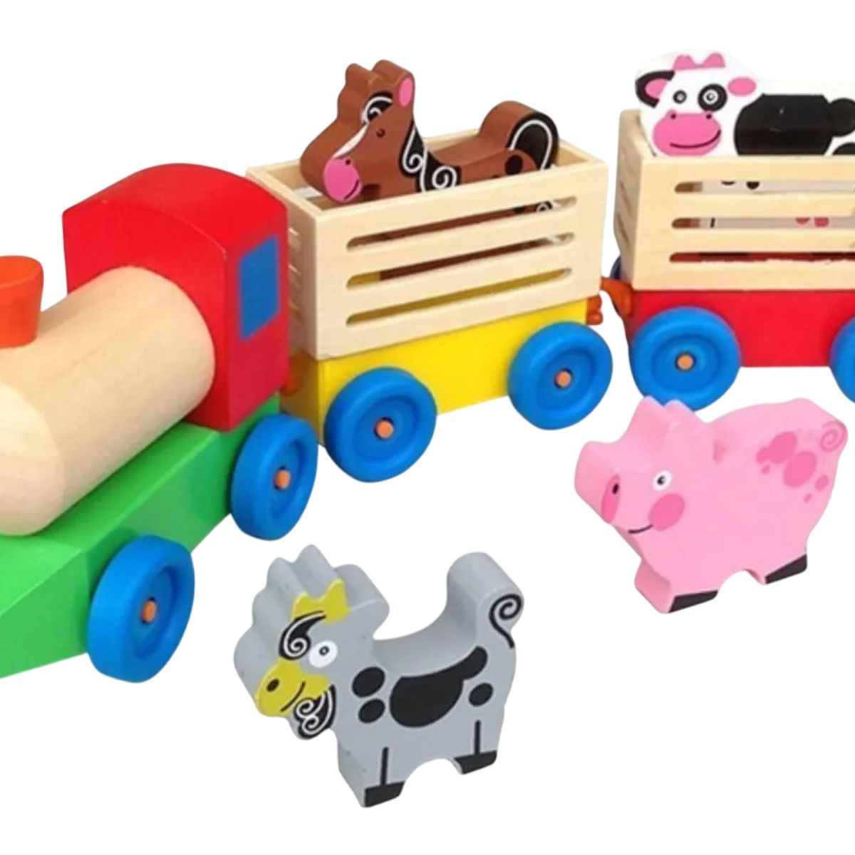 GENERICO - Tren Juguete De Madera Didactico Granja Y Animales
