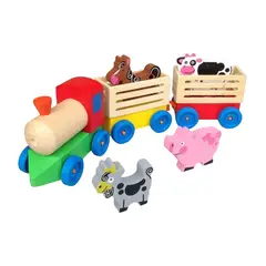 GENERICO - Tren Juguete De Madera Didactico Granja Y Animales