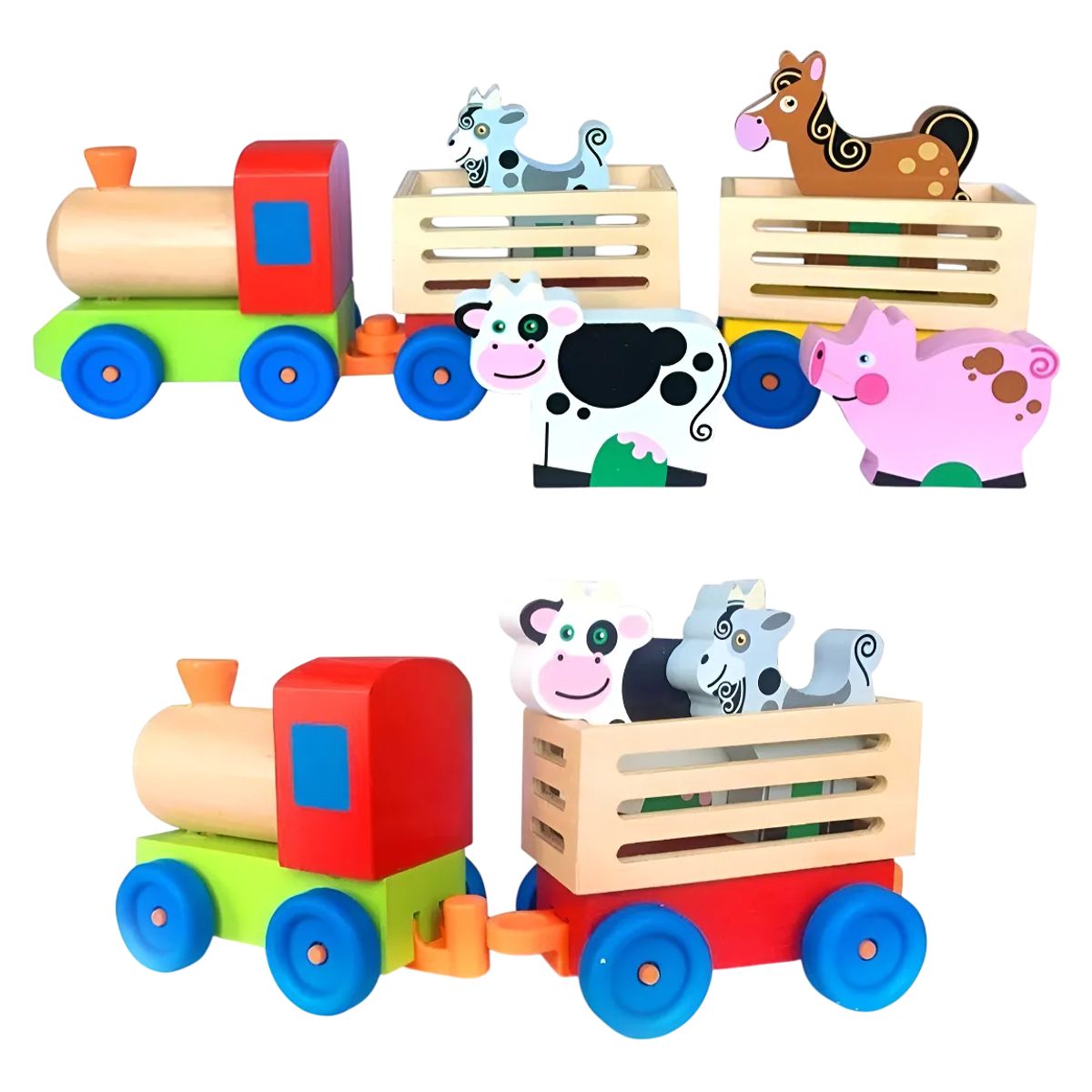 GENERICO - Tren Juguete De Madera Didactico Granja Y Animales