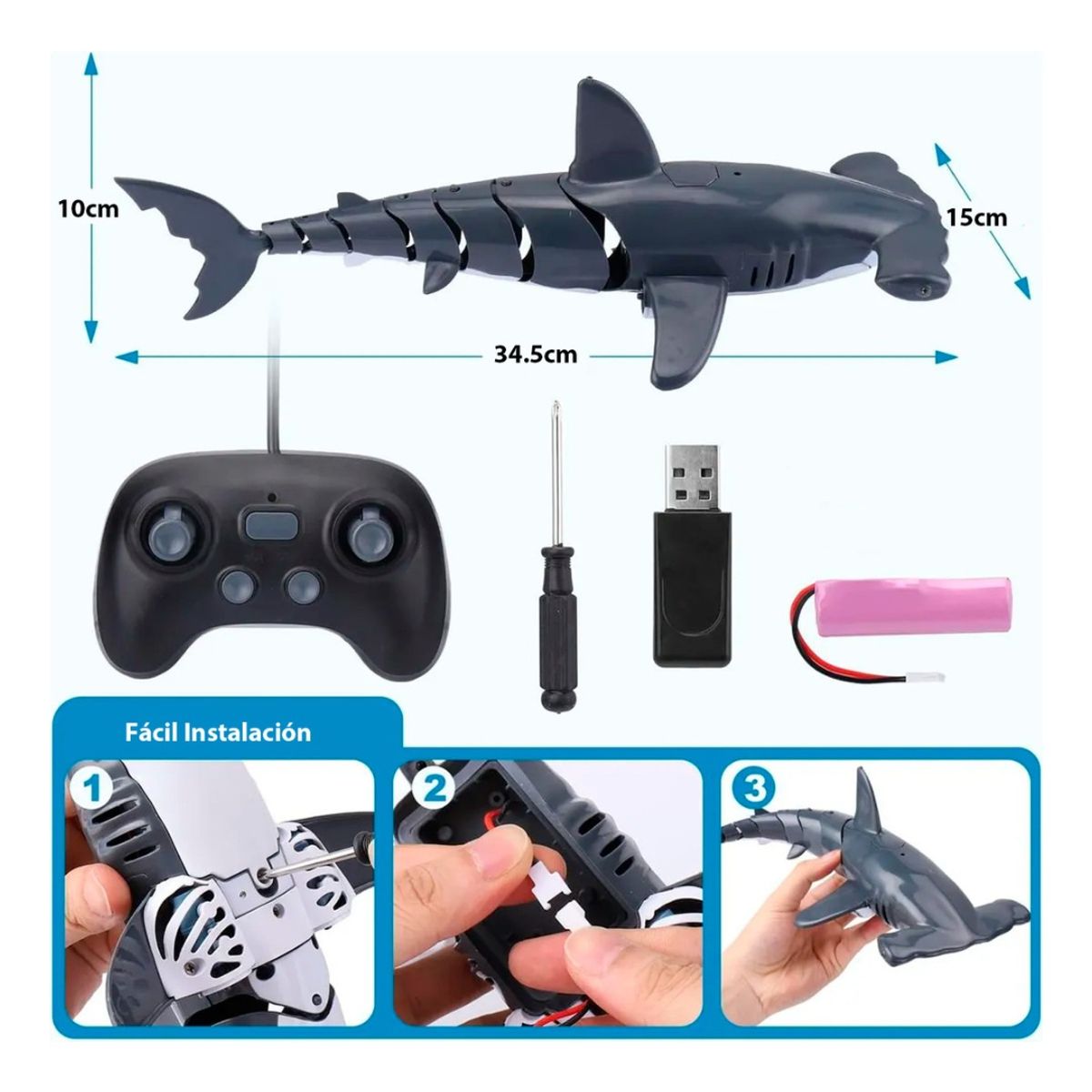 HOMEBRANDT - Tiburón Martillo Control Remoto A Prueba De Agua Recargable